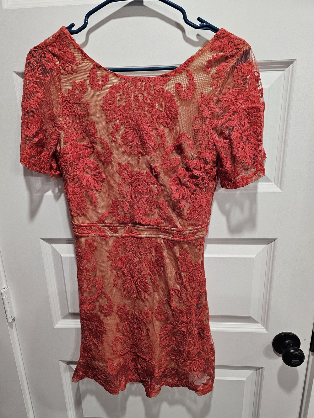 Luxxel Dark Corral Floral Lace Mini Dress